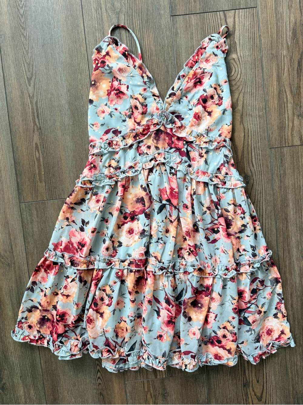Altar'd State Blue Floral Ruffle Mini Dress